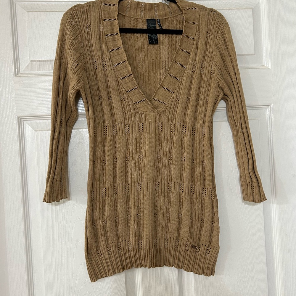 Guess Women's Brown V-Neck Sweater